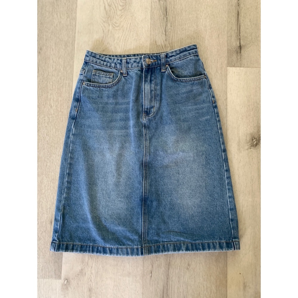 SHEIN Women Medium Wash Denim Mini Skirt High Waisted Blue Size XS 2 Y2K Style